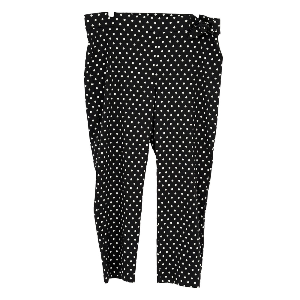 Verve Blues Polka Dot Pants Black White Side Tie Elastic Waist XL